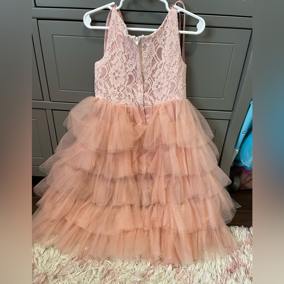 Blush Tiered Ruffle Tulle Flower Girl Dress - Picture 6 of 7